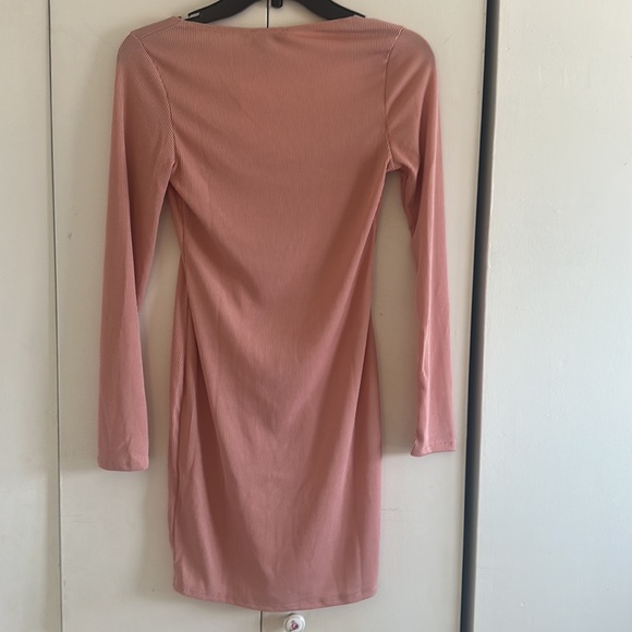 NWT ASOS Flounce london scoop neck ribbed mini dress in dusty pink - Picture 3 of 15